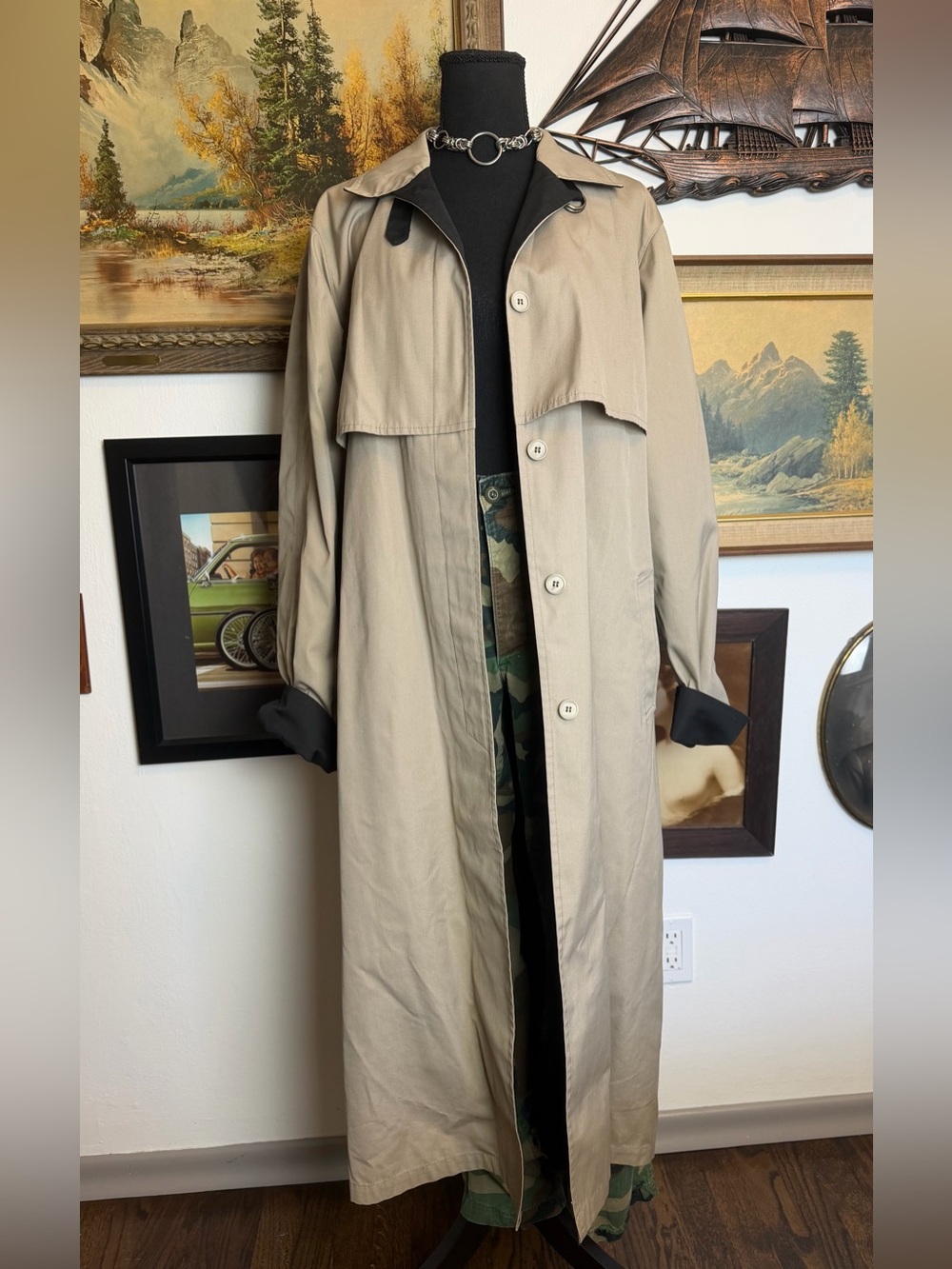 Vintage 70s-80s London Fog Trench Coat Tan & Black Size L-XL